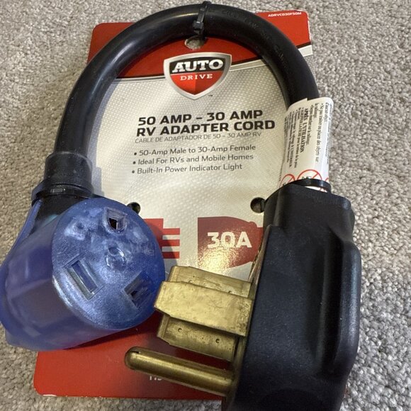 AutoDrive 10/3 STW 50 to 30 AMP Universal RV Adapter Extension Cord 1.5 Ft - Picture 3 of 3